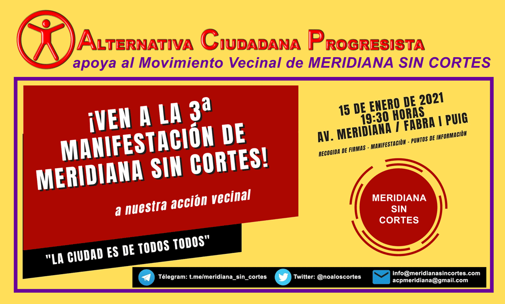 ACP apoya al Movimiento Vecinal Meridiana Sin Cortes